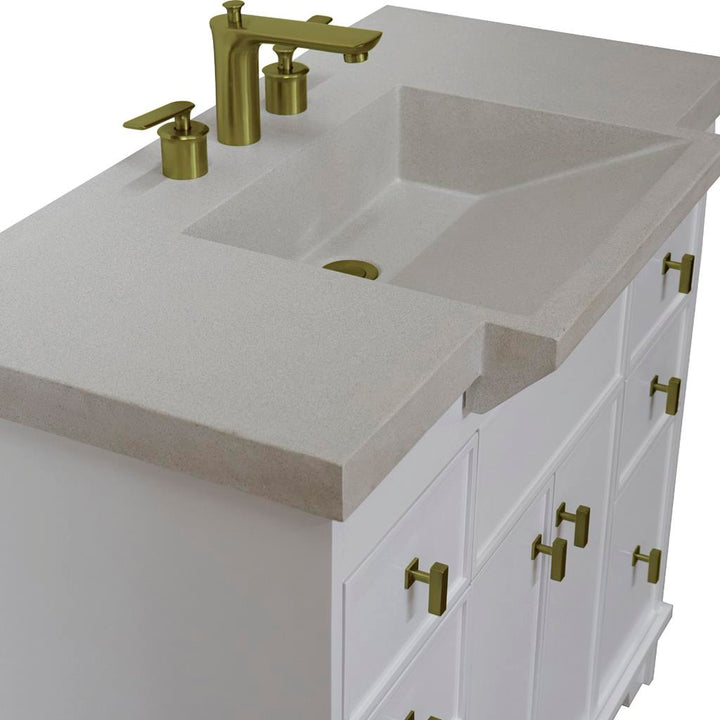 Bellaterra Naples 39" Single Vanity White, Sandy White Concrete Top