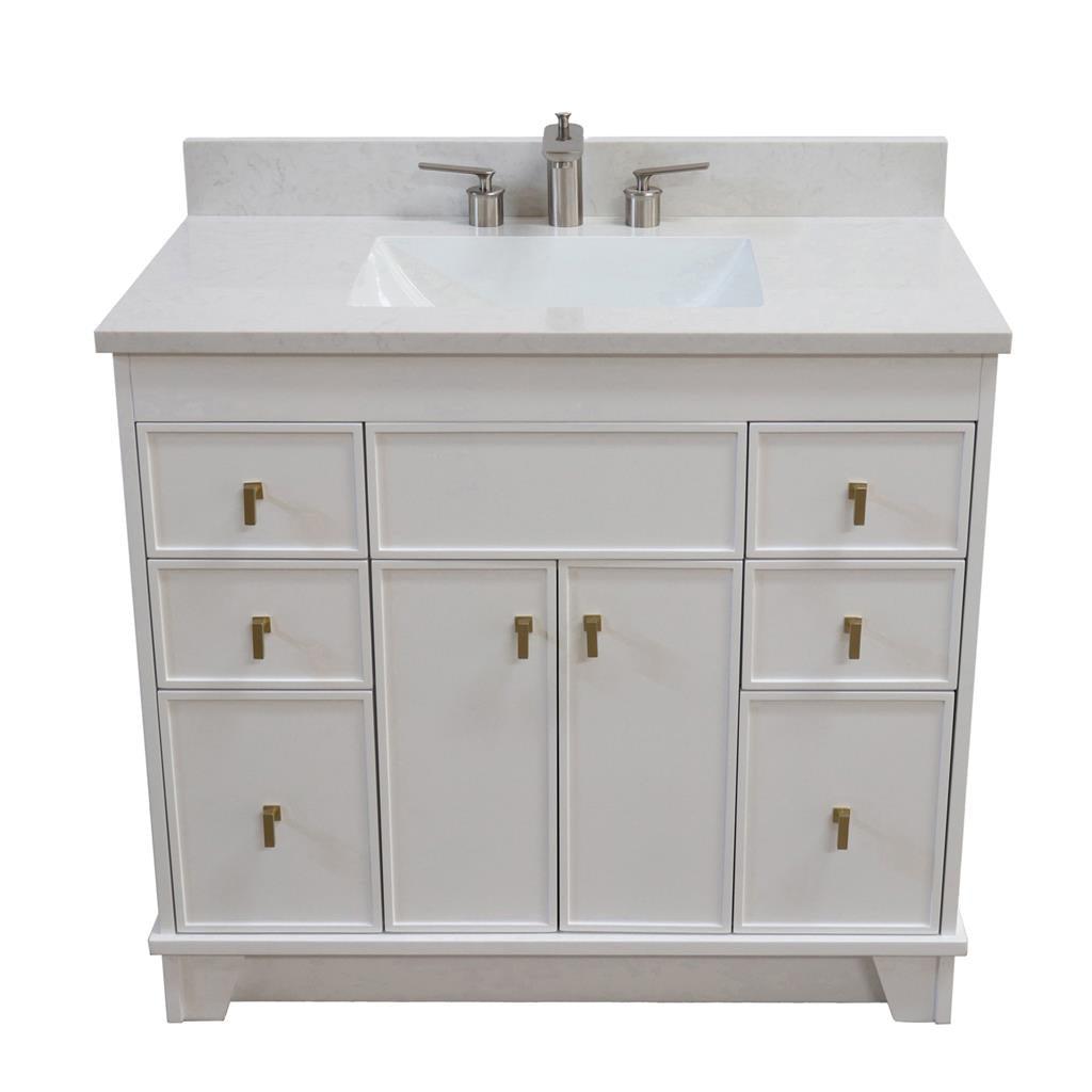 Bellaterra Lagos 39" Single Vanity, White, Engineered Quartz Top