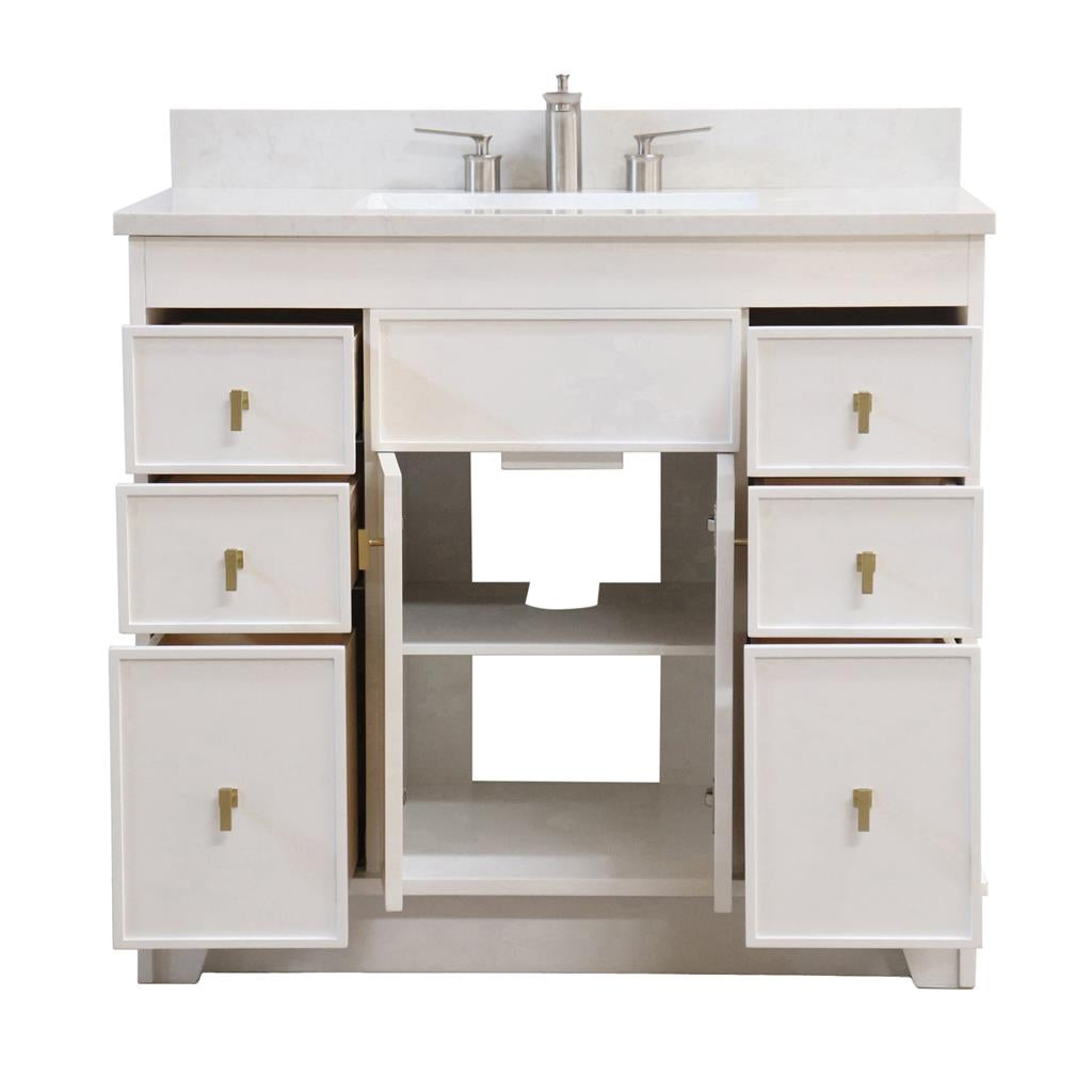 Bellaterra Lagos 39" Single Vanity, White, Engineered Quartz Top