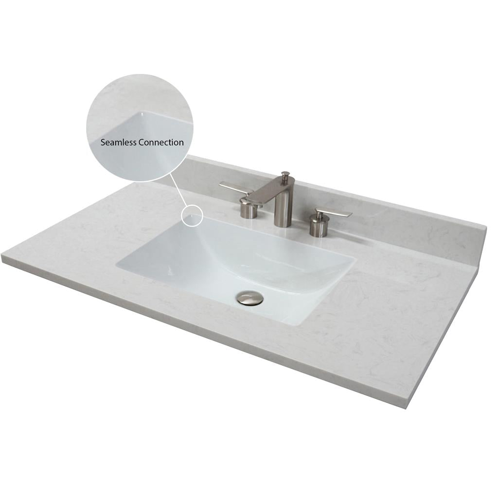 Bellaterra Lagos 39" Single Vanity, White, Engineered Quartz Top