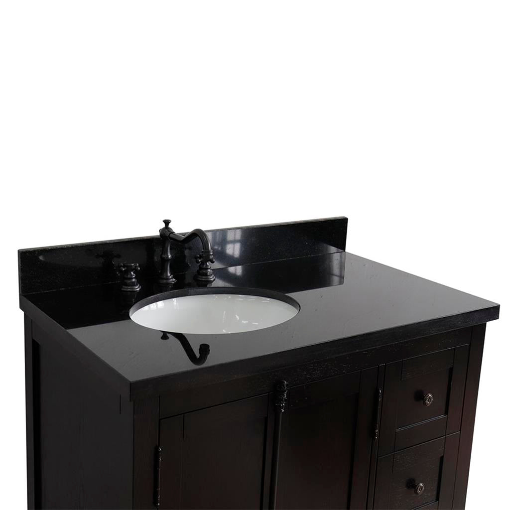 Bellaterra Plantation 37" Single Vanity, Brown Ash, Black Galaxy Granite Top/Oval Sink, Left Doors/Left Sink