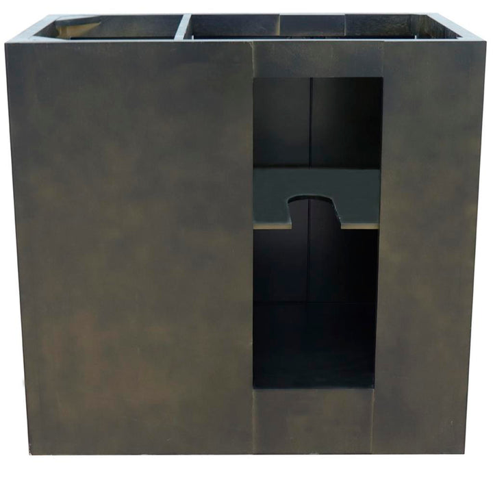 Bellaterra Plantation 37" Single Vanity, Brown Ash, Black Galaxy Granite Top/Oval Sink, Left Doors/Left Sink