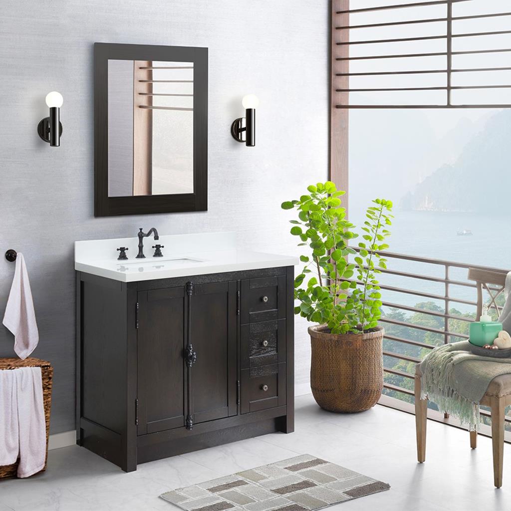 Bellaterra Plantation 37" Single Vanity, Brown Ash, White Quartz Top/Rectangle Sink, Left Doors/Left Sink