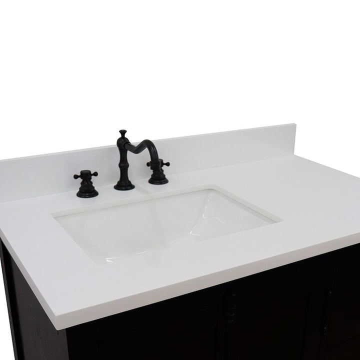 Bellaterra Plantation 37" Single Vanity, Brown Ash, White Quartz Top/Rectangle Sink, Left Doors/Left Sink