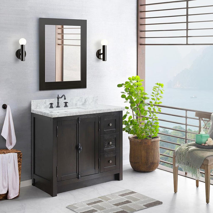 Bellaterra Plantation 37" Single Vanity, Brown Ash, White Carrara Top/Rectangle Sink, Left Doors/Left Sink