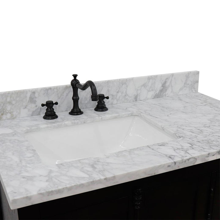 Bellaterra Plantation 37" Single Vanity, Brown Ash, White Carrara Top/Rectangle Sink, Left Doors/Left Sink