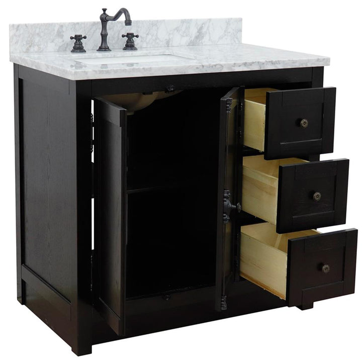 Bellaterra Plantation 37" Single Vanity, Brown Ash, White Carrara Top/Rectangle Sink, Left Doors/Left Sink