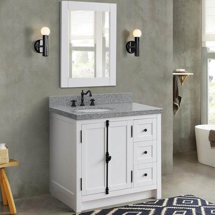 Bellaterra Plantation 37" Single Vanity, Glacier Ash, Gray Granite Top/Oval Sink, Left Doors/Left Sink