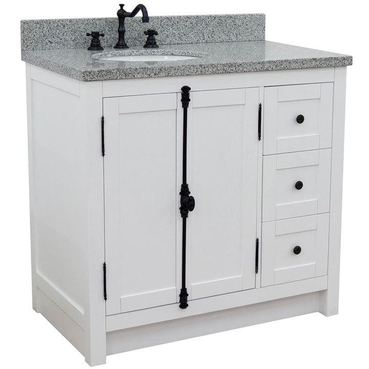 Bellaterra Plantation 37" Single Vanity, Glacier Ash, Gray Granite Top/Oval Sink, Left Doors/Left Sink