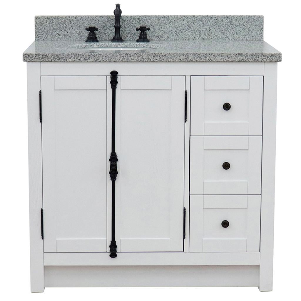 Bellaterra Plantation 37" Single Vanity, Glacier Ash, Gray Granite Top/Oval Sink, Left Doors/Left Sink