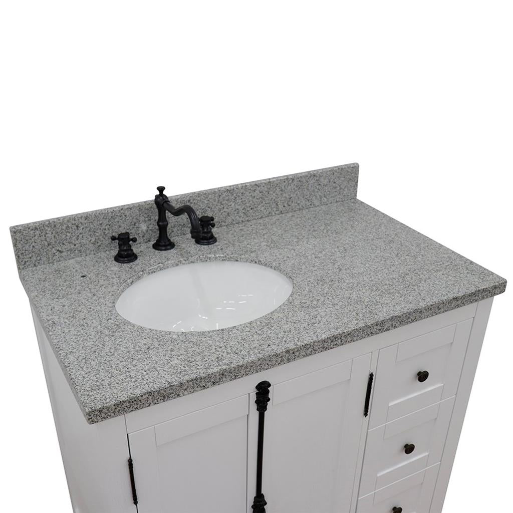 Bellaterra Plantation 37" Single Vanity, Glacier Ash, Gray Granite Top/Oval Sink, Left Doors/Left Sink