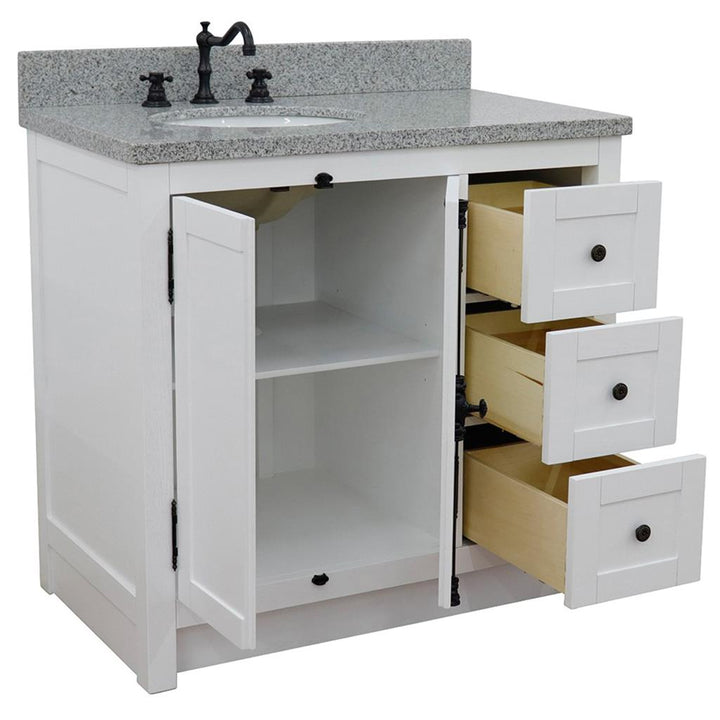 Bellaterra Plantation 37" Single Vanity, Glacier Ash, Gray Granite Top/Oval Sink, Left Doors/Left Sink