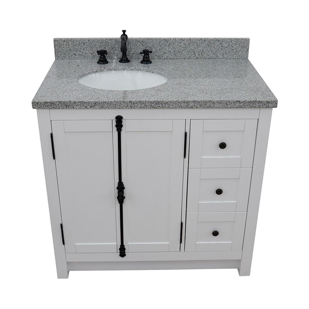 Bellaterra Plantation 37" Single Vanity, Glacier Ash, Gray Granite Top/Oval Sink, Left Doors/Left Sink