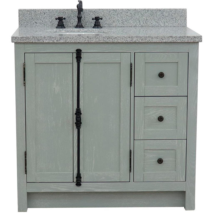 Bellaterra Plantation 37" Single Vanity, Gray Ash, Gray Granite Top/Oval Sink, Left Doors/Left Sink