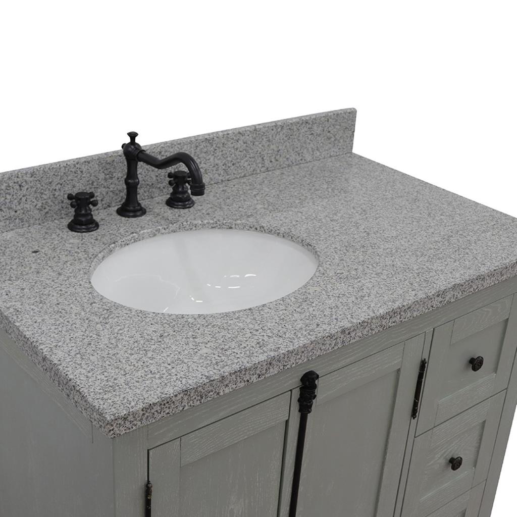 Bellaterra Plantation 37" Single Vanity, Gray Ash, Gray Granite Top/Oval Sink, Left Doors/Left Sink