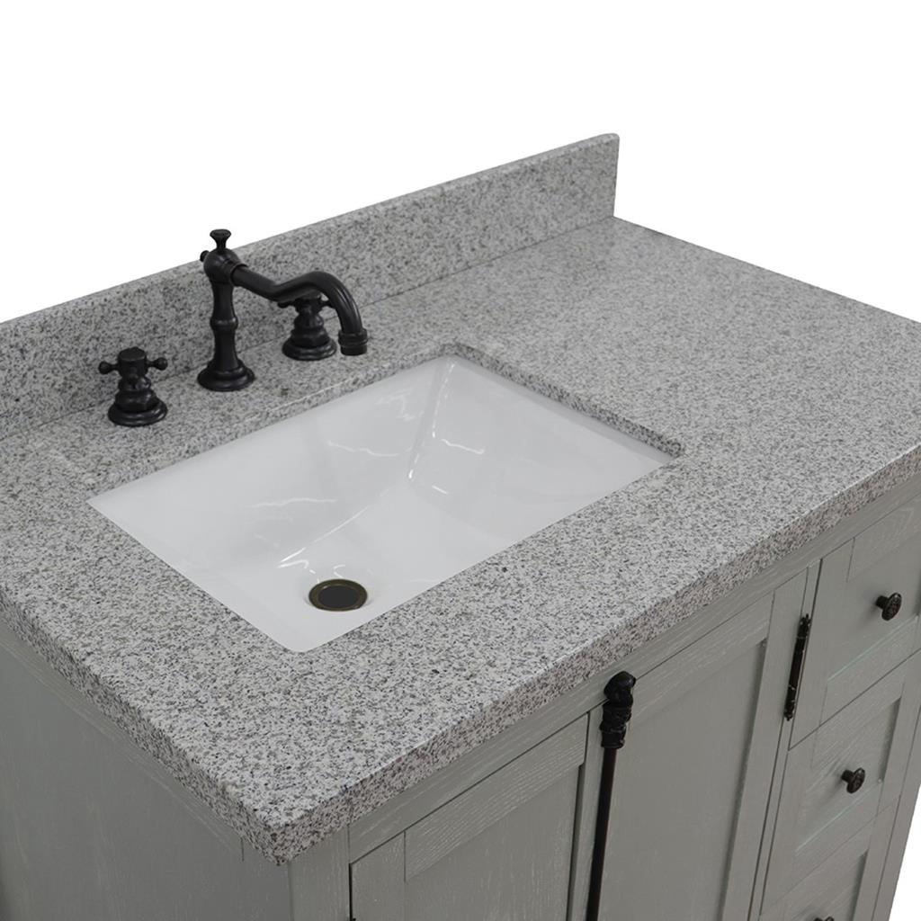 Bellaterra Plantation 37" Single Vanity, Gray Ash, Gray Granite Top/Rectangle Sink, Left Doors/Left Sink