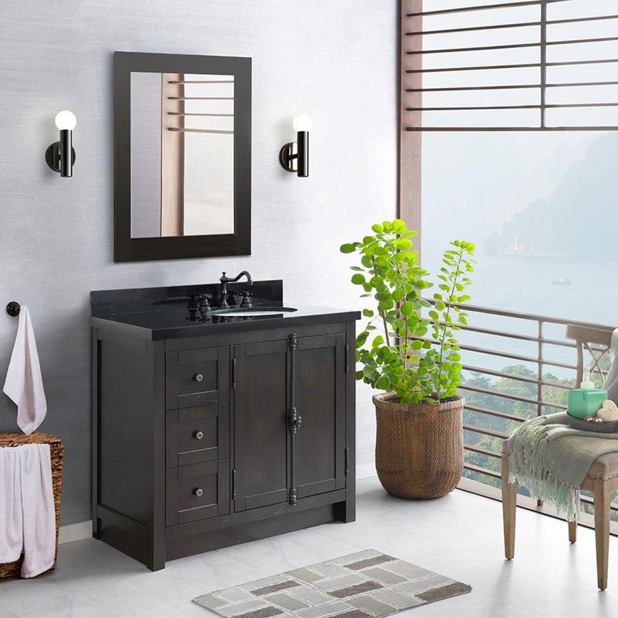 Bellaterra Plantation 37" Single Vanity, Brown Ash, Black Galaxy Granite Top/Oval Sink, Right Doors/Right Sink