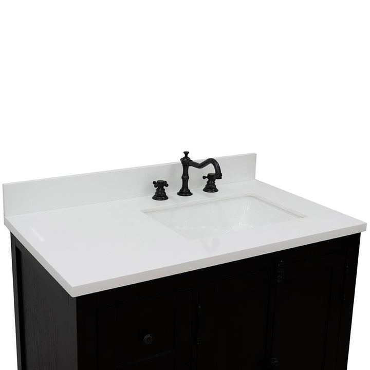 Bellaterra Plantation 37" Single Vanity, Brown Ash, White Quartz Top/Rectangle Sink, Right Doors/Right Sink