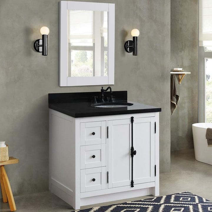 Bellaterra Plantation 37" Single Vanity, Glacier Ash, Black Galaxy Granite Top/Oval Sink, Right Doors/Right Sink