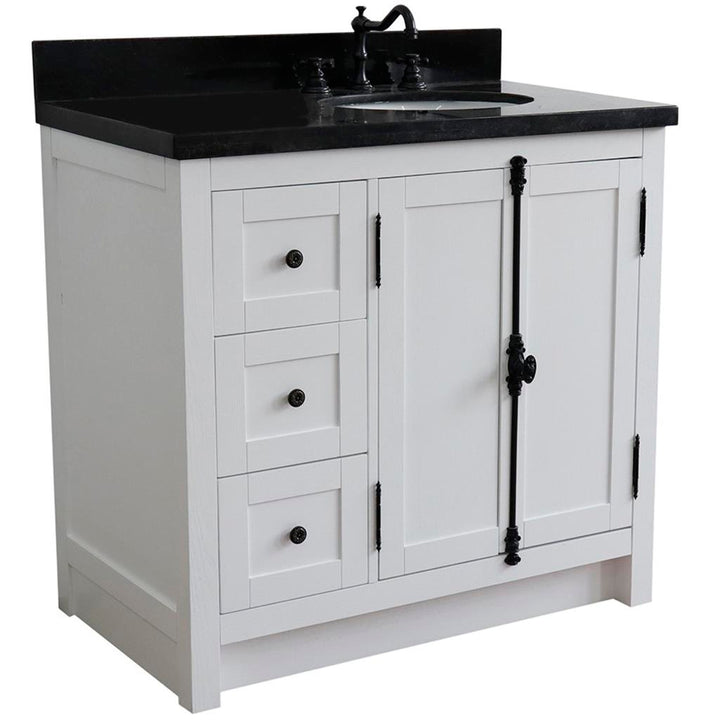 Bellaterra Plantation 37" Single Vanity, Glacier Ash, Black Galaxy Granite Top/Oval Sink, Right Doors/Right Sink