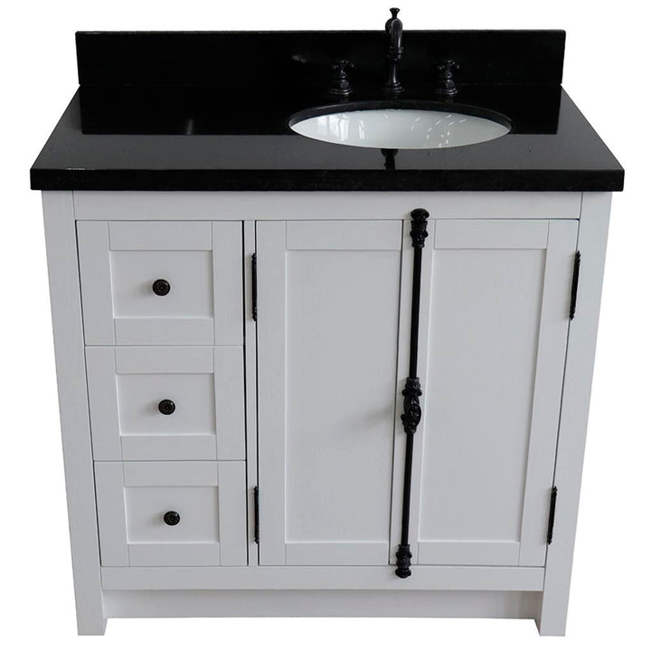 Bellaterra Plantation 37" Single Vanity, Glacier Ash, Black Galaxy Granite Top/Oval Sink, Right Doors/Right Sink