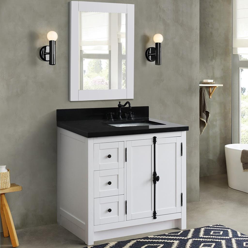 Bellaterra Plantation 37" Single Vanity, Glacier Ash, Black Galaxy Granite Top/Rectangle Sink, Right Doors/Right Sink