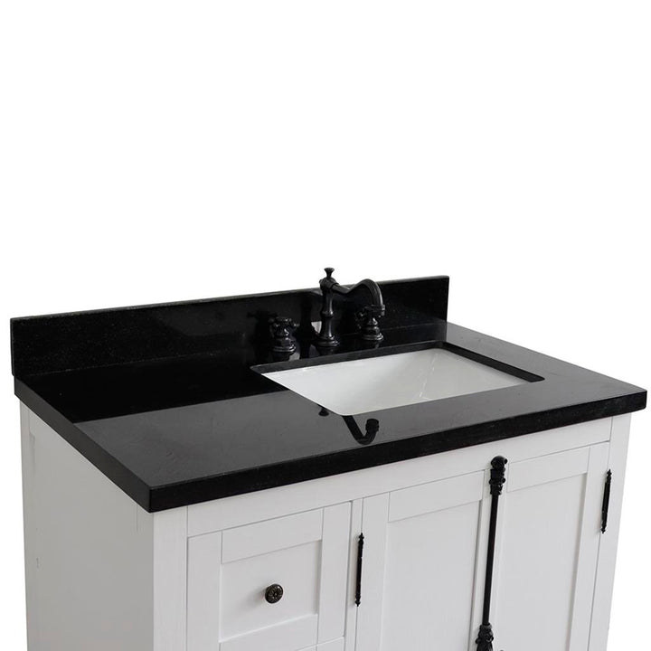 Bellaterra Plantation 37" Single Vanity, Glacier Ash, Black Galaxy Granite Top/Rectangle Sink, Right Doors/Right Sink