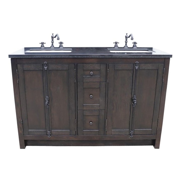 Bellaterra Plantation 55" Double Vanity, Brown Ash, Black Galaxy Granite Top/Rectangle Sink