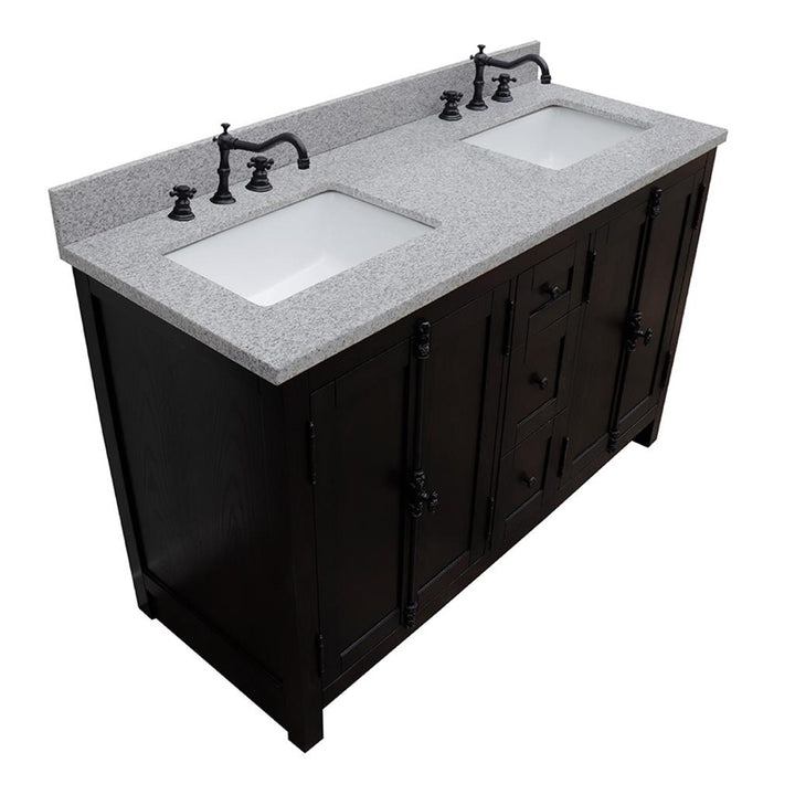 Bellaterra Plantation 55" Double Vanity, Brown Ash, Gray Granite Top/Rectangle Sink