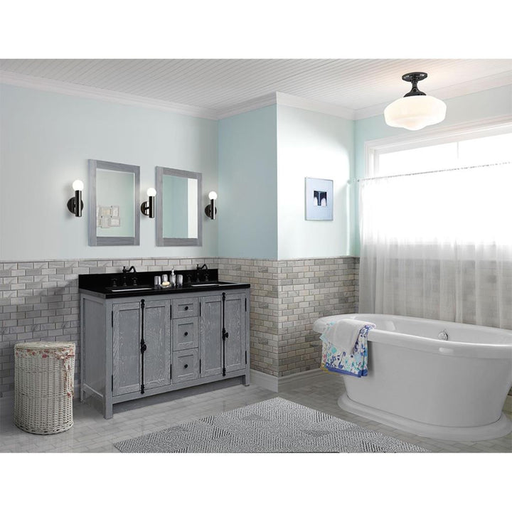 Bellaterra Plantation 55" Double Vanity, Gray Ash, Black Galaxy Granite Top/Rectangle Sink