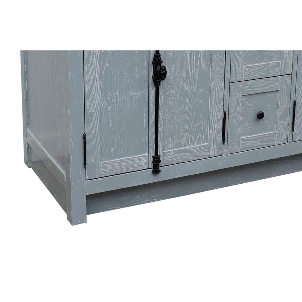 Bellaterra Plantation 55" Double Vanity, Gray Ash, White Carrara Marble Top/Rectangle Sink