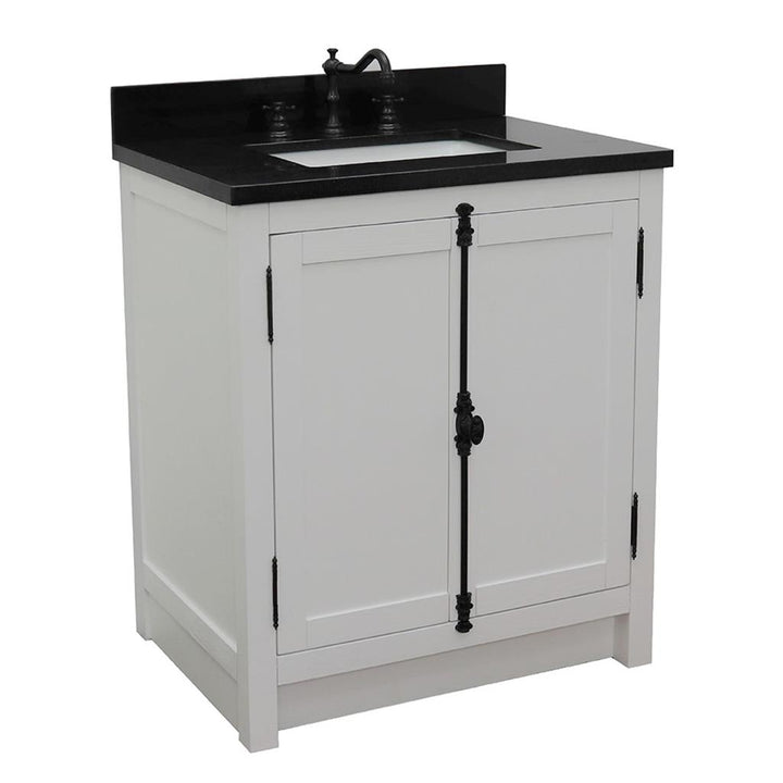 Bellaterra Plantation 31" Single Vanity, Glacier Ash, Black Galaxy Granite Top/Rectangle Sink