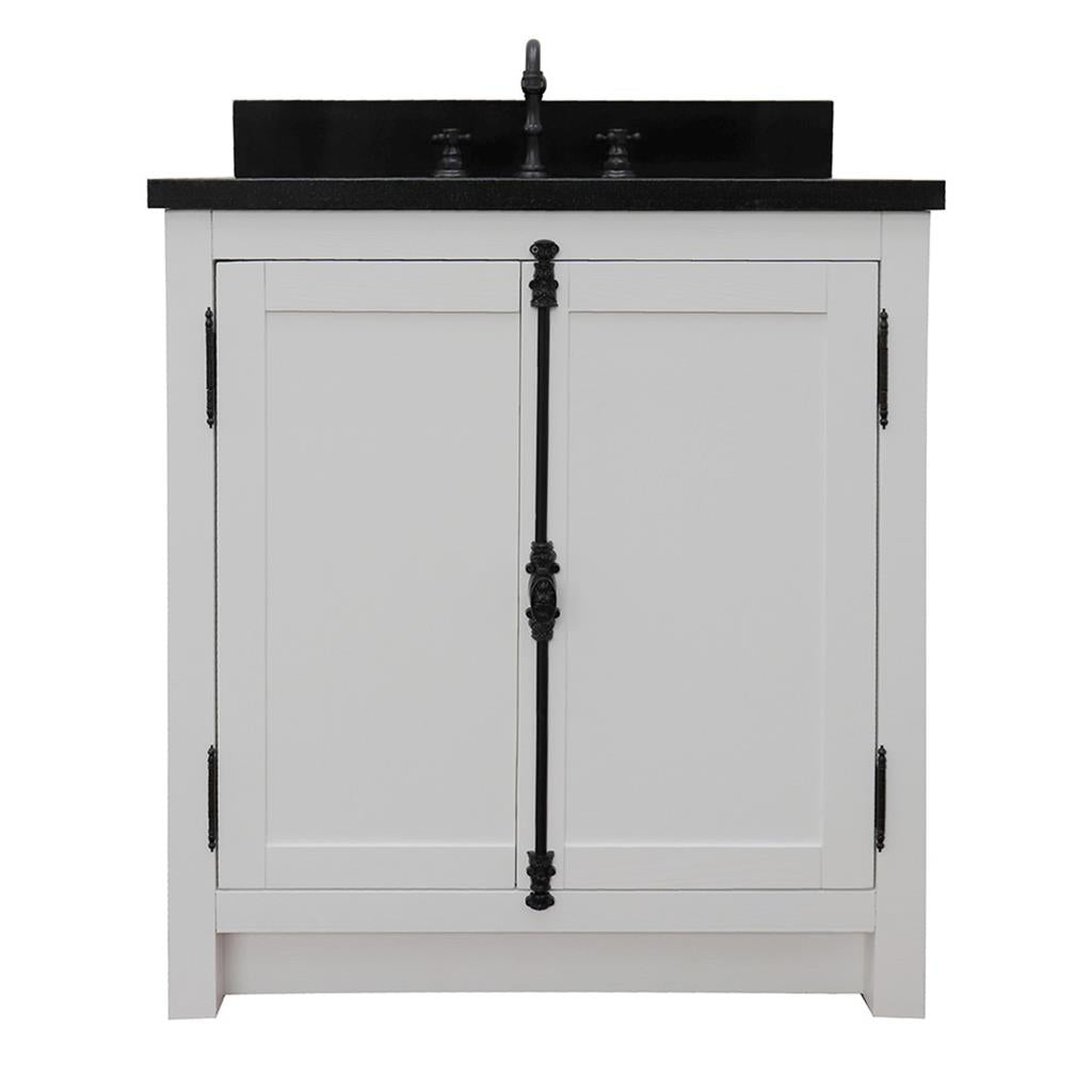 Bellaterra Plantation 31" Single Vanity, Glacier Ash, Black Galaxy Granite Top/Rectangle Sink