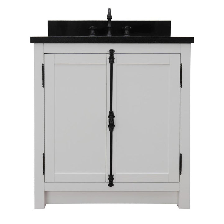 Bellaterra Plantation 31" Single Vanity, Glacier Ash, Black Galaxy Granite Top/Rectangle Sink