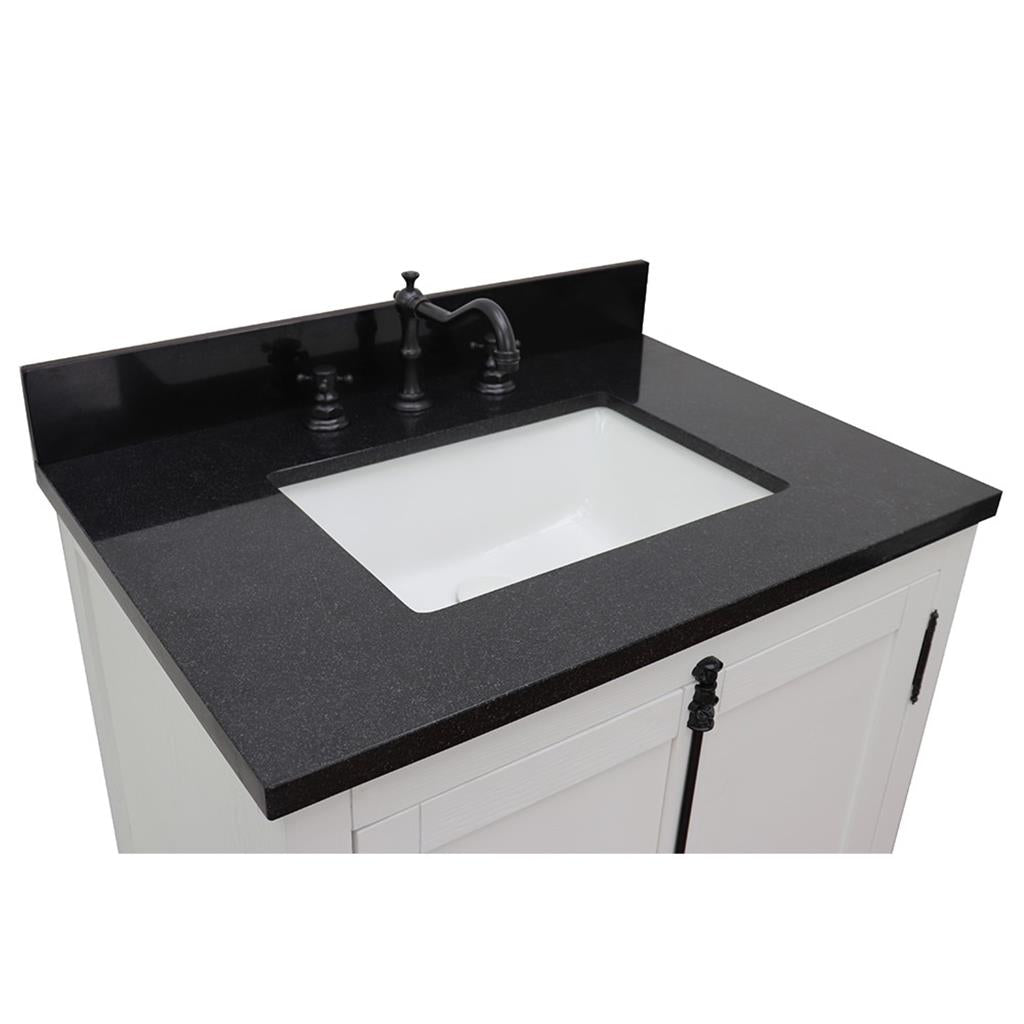 Bellaterra Plantation 31" Single Vanity, Glacier Ash, Black Galaxy Granite Top/Rectangle Sink