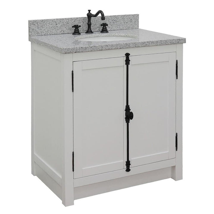 Bellaterra Plantation 31" Single Vanity, Glacier Ash, Gray Granite Top/Oval Sink