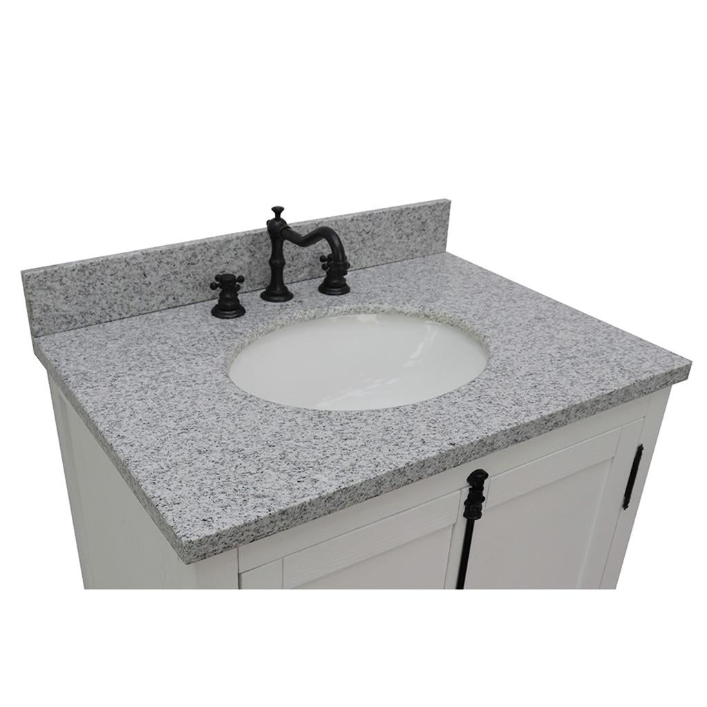 Bellaterra Plantation 31" Single Vanity, Glacier Ash, Gray Granite Top/Oval Sink