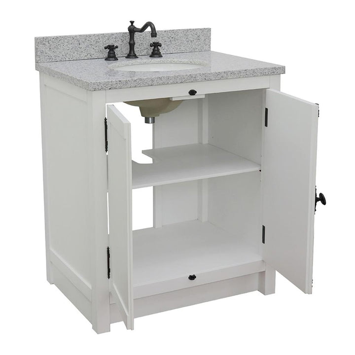 Bellaterra Plantation 31" Single Vanity, Glacier Ash, Gray Granite Top/Oval Sink