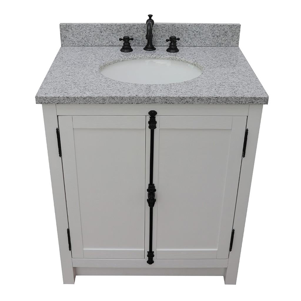 Bellaterra Plantation 31" Single Vanity, Glacier Ash, Gray Granite Top/Oval Sink