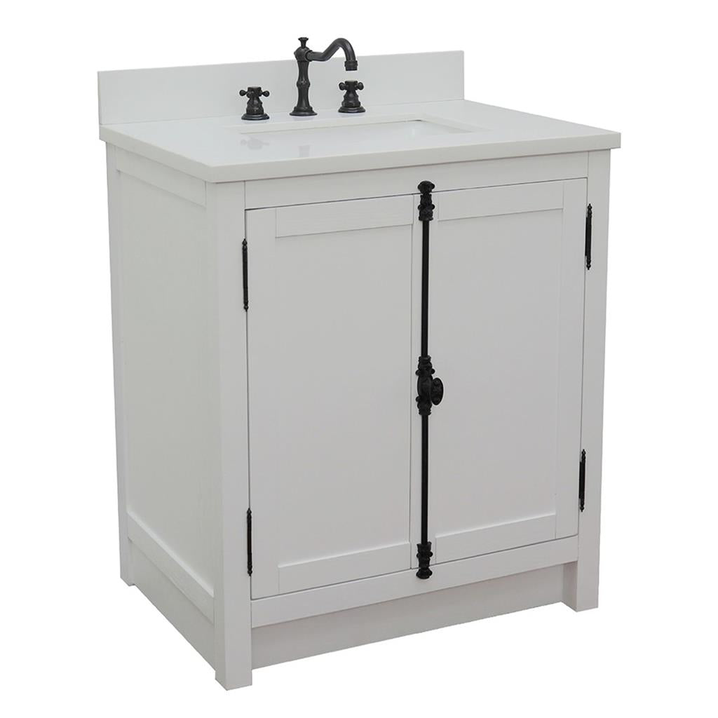 Bellaterra Plantation 31" Single Vanity, Glacier Ash, White Quartz Top/Rectangle Sink