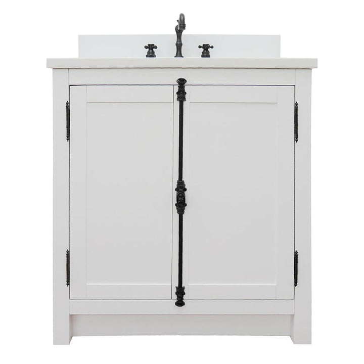 Bellaterra Plantation 31" Single Vanity, Glacier Ash, White Quartz Top/Rectangle Sink