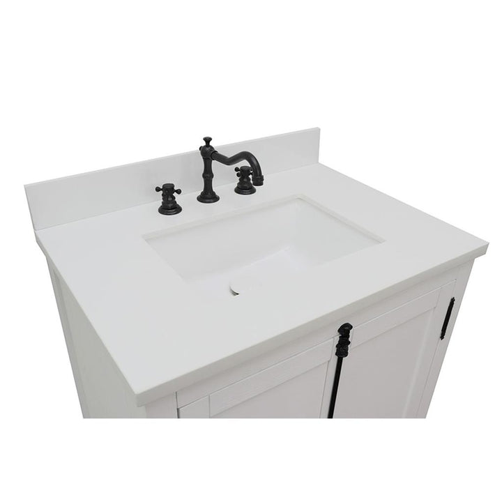 Bellaterra Plantation 31" Single Vanity, Glacier Ash, White Quartz Top/Rectangle Sink