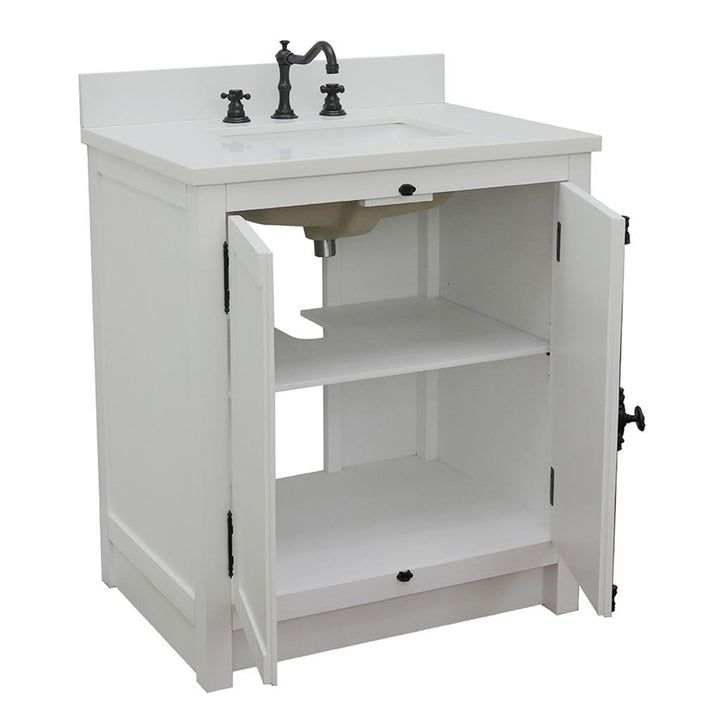 Bellaterra Plantation 31" Single Vanity, Glacier Ash, White Quartz Top/Rectangle Sink