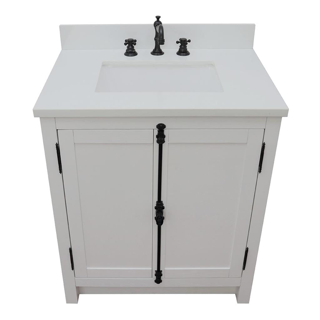 Bellaterra Plantation 31" Single Vanity, Glacier Ash, White Quartz Top/Rectangle Sink