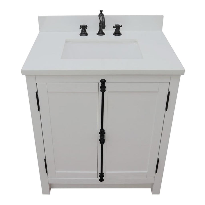 Bellaterra Plantation 31" Single Vanity, Glacier Ash, White Quartz Top/Rectangle Sink