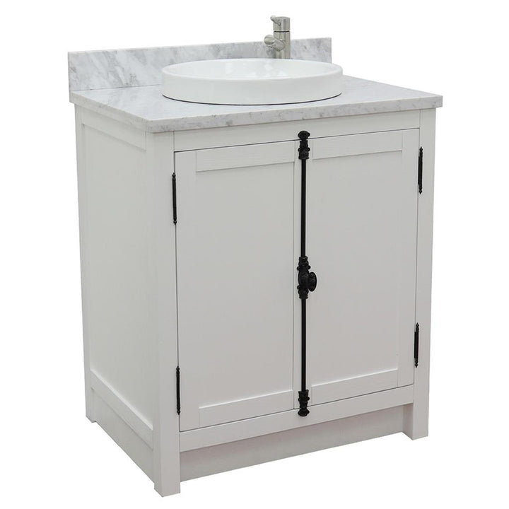 Bellaterra Plantation 31" Single Vanity, Glacier Ash, White Carrara Top/Round Sink