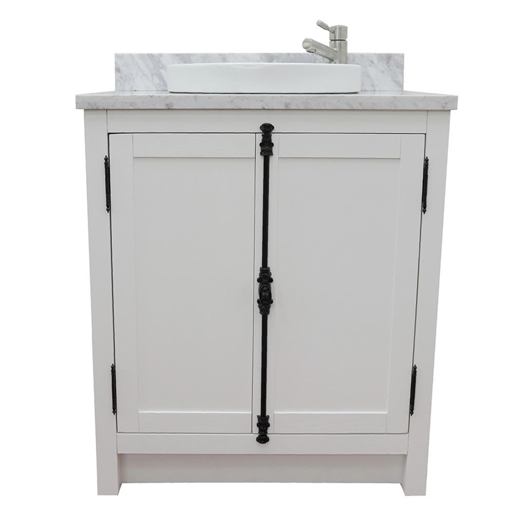 Bellaterra Plantation 31" Single Vanity, Glacier Ash, White Carrara Top/Round Sink