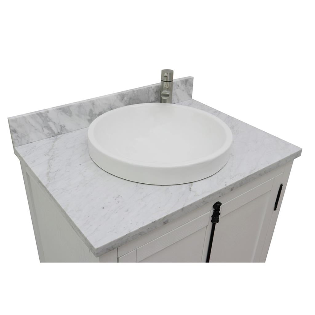 Bellaterra Plantation 31" Single Vanity, Glacier Ash, White Carrara Top/Round Sink