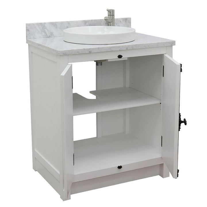 Bellaterra Plantation 31" Single Vanity, Glacier Ash, White Carrara Top/Round Sink