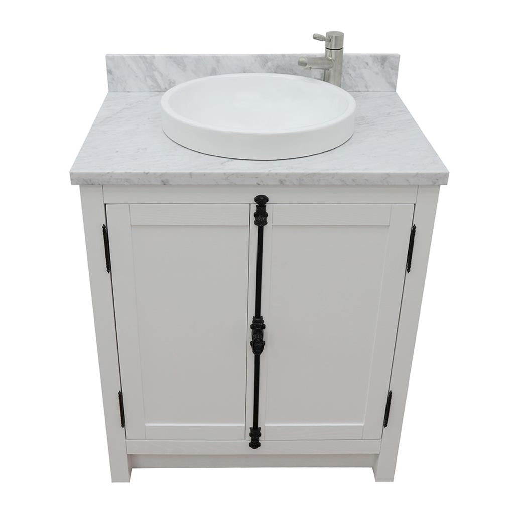 Bellaterra Plantation 31" Single Vanity, Glacier Ash, White Carrara Top/Round Sink